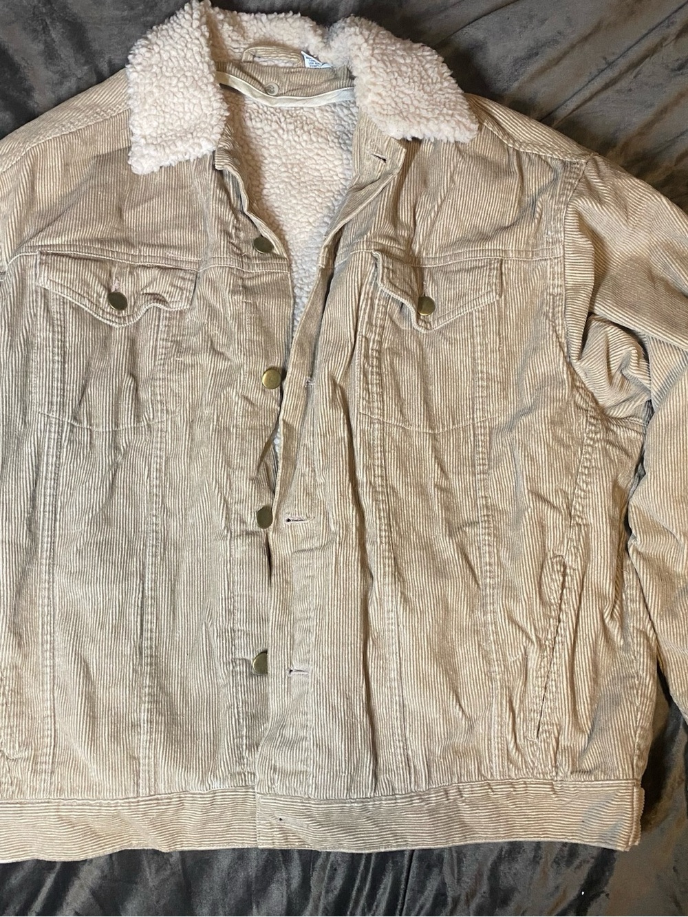 Source Unknown Beige Corduroy Sherpa-Trim Jacket